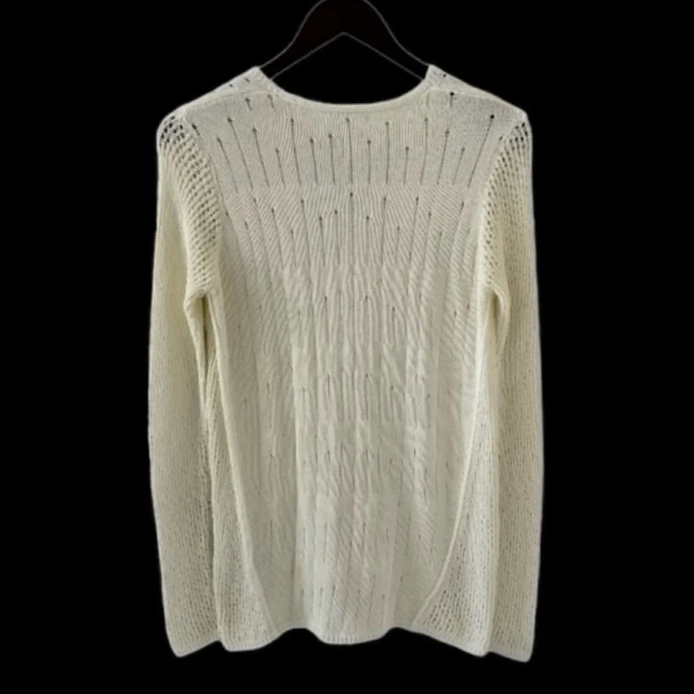 J. McLaughlin Cream V-Neck Open Stitch Long Sleeve Knit Sweater Size Small - Picture 8 of 9